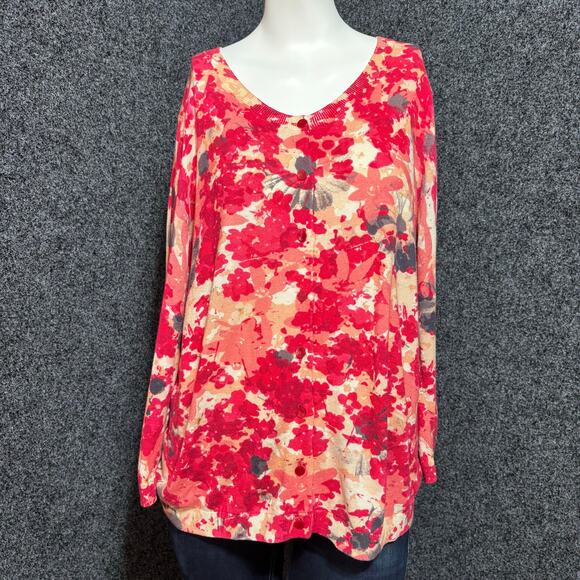 Talbots Womens Watercolor Floral Cardigan XL Lightweight Colorful Feminine Artsy - Picture 1 of 8